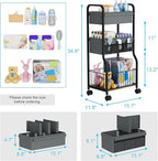 3-tier Baby Diaper Caddy Organizer and Storage Cart with 4+3 Dividers, Metal Utility Cart with Lockable Wheels for Nursery, B