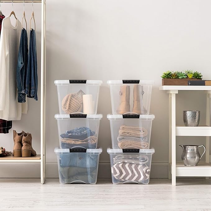 IRIS USA 32 Qt Stackable Plastic Storage Bins with Lids, 4 Pack - BPA-Free, Made in USA - See-Through Organizing Solution, La