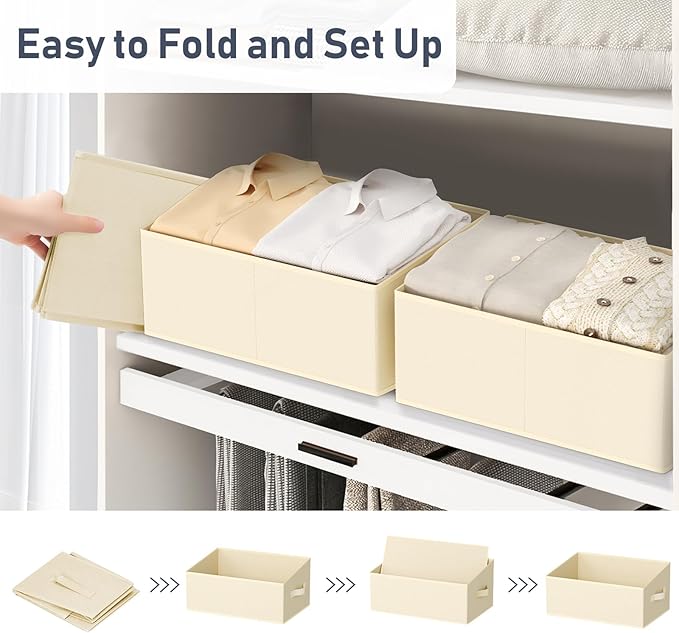 DIMJ Large Closet Storage Bins 8 Pack - Fabric Trapezoid Closet Organizer Bin, Foldable Storage Baskets for Shelves, Closet S
