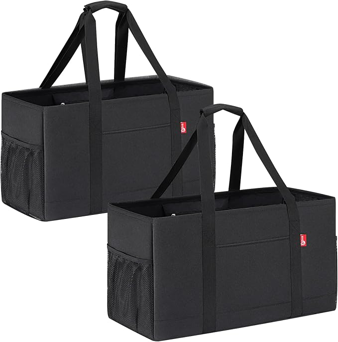 Extra Large Utility Tote Bag, Foldable Reusable Grocery Bags, Collapsible Tote with Metal Wire Frame & Reinforced Bottom Board, Stand up Large Utility Tote for Groceries, Shopping, Storage
