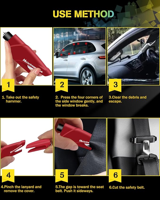 YONGMING Emergency Seatbelt Cutter, 3 in 1 Window Breaker Glass Breaker, Car Escape Tool Keychain with Tungsten Steel Safty H