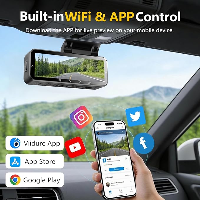 4K Dash Cam with Built-in WiFi, Front Car Camera, APP Control, Night Vision, 24H Parking Monitor, 170° Wide Angle, G-Sensor, 