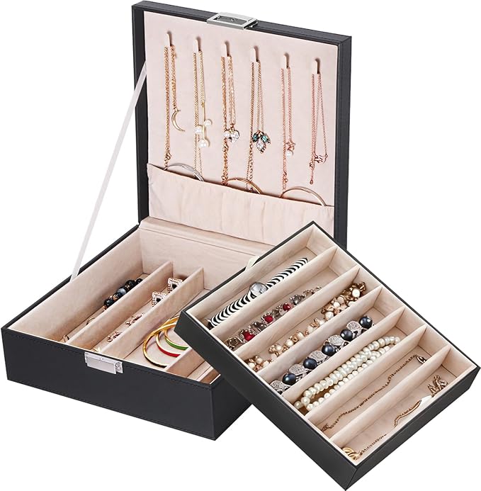 BEWISHOME Jewelry Box Organizer, 2-Layer Necklace Organizer Box, Modern Style Necklace And Bracelet Storage Case, Necklace Ca