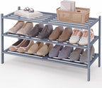 Smiry Long Bamboo Shoe Rack 3-Tier, Stackable Wooden Shoe Organizer for Entryway & Closet, Free Standing Wood Shoe Storage Sh