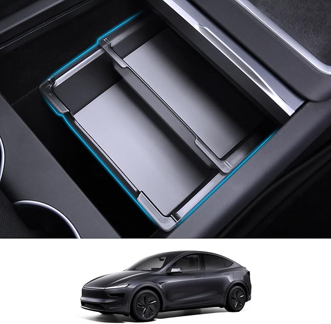2PC Center Console Organizer Tray for Tesla Model Y Juniper 2025 2026 Flocked Armrest Drawer Storage Box Interior Accessories