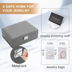 Jewelry Box for Women Girls 2 Layer Leather Travel Jewelry Organizer Storage Case with Lock and Removable Tray for Necklace E