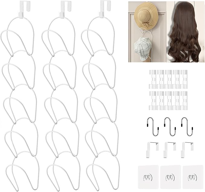 LINFIDITE 15 Pack Baseball Hat Rack Hanger Holder Organizer Multi Hook Wall Mounted Over Door Cap Display Storage Rack Cap Ho