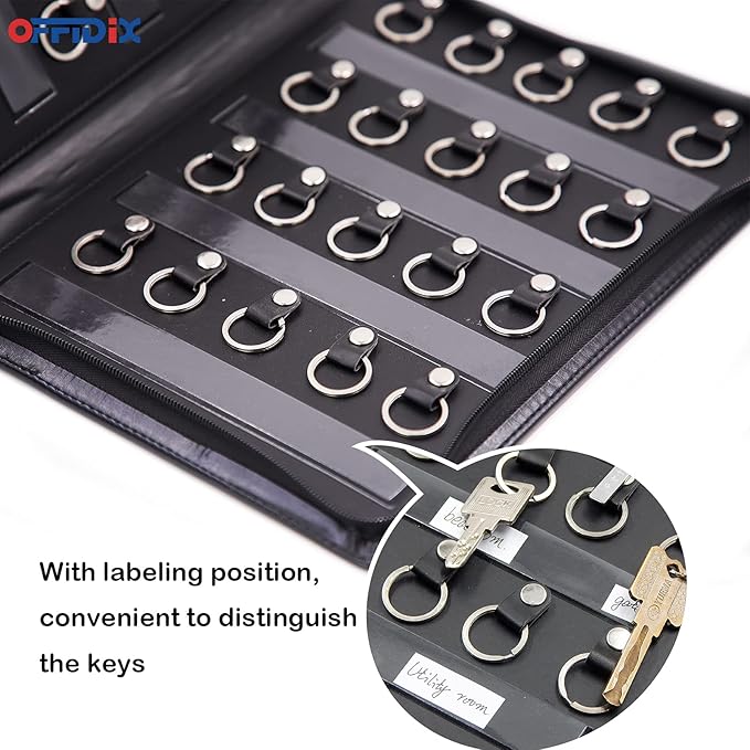 OFFIDIX Large Zippered Key Case,Leather Portable Key Cabinet, 40 Key Hooks Key Organizer,Manager & Landlord Key Holder,Suitab