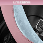 PIC AUTO Steering Wheel Cover, Light Blue Patterned & Pink Leather Patchwork Design, Universal Fit 14.5"–15.5", Anti-Slip, Od