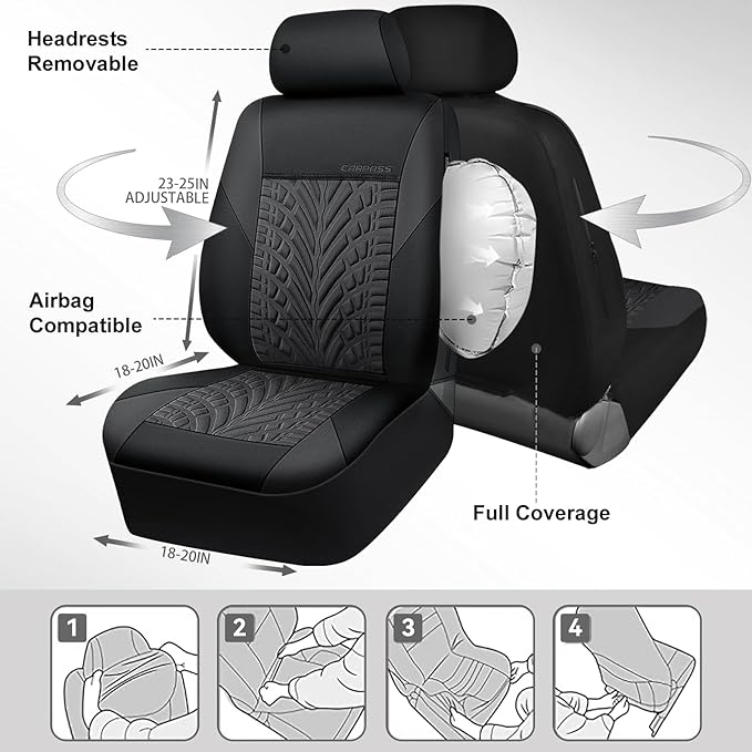 CAR PASS Neoprene Waterproof Seat Covers Two Front, Wetsuit Car Seat Covers 2pcs Universal Fit for Vans, Truck, SUV, 3D Tyre 