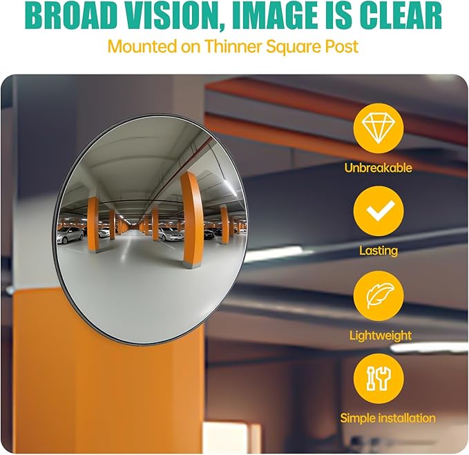 12" Convex Traffic Mirror for Outdoor & Indoor Use – Wide Angle 180° Curved Safety Mirror with Adjustable Mounting Bracket, Ideal for Driveway, Garage, Parking Lot, Warehouse & Blind Spot Monitoring