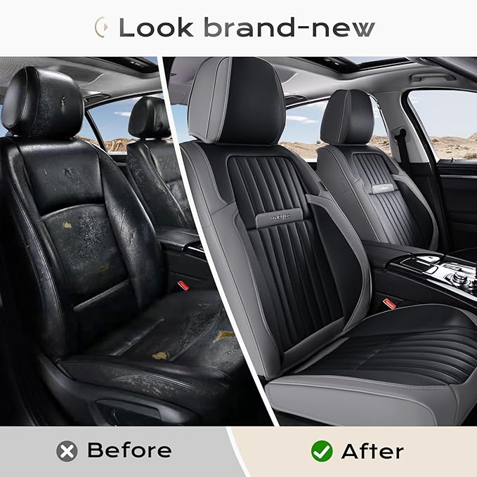 Coverado Car Seat Covers Front Seats, Seat Covers for Cars, Car Seat Protector, 2-Pack Car Seat Cushion Nappa Leather, Waterp
