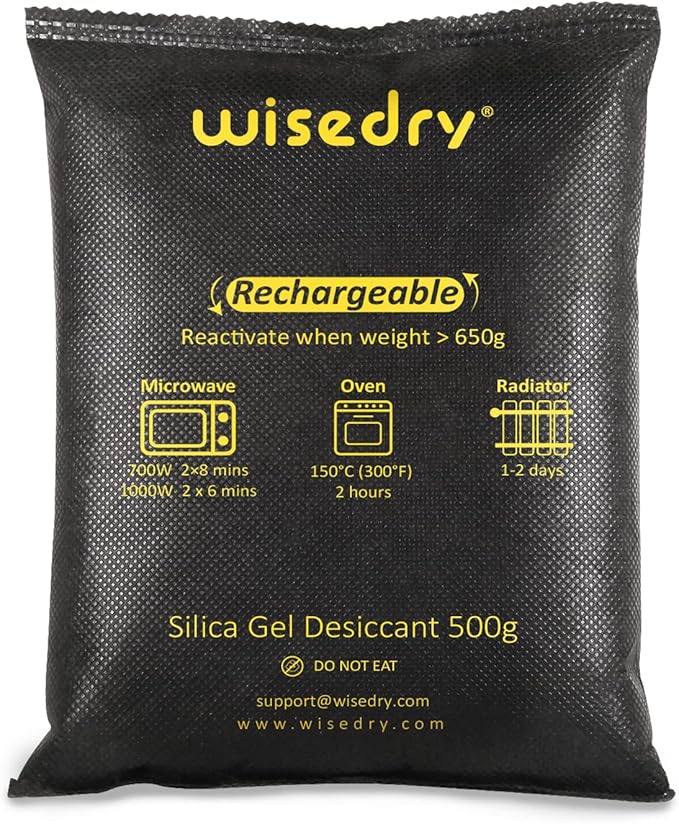 wisedry 4 x 500 Grams [4.4 lbs] Rechargeable Silica Gel Car Dehumidifier, Microwave Fast Reactivated Desiccant Packets Large