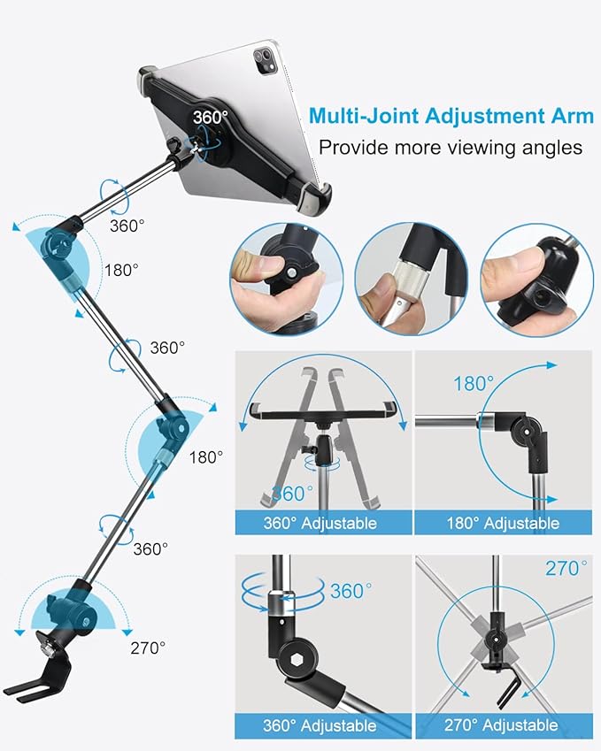 woleyi Car Truck Seat Rail Large Tablet Mount, Car Floor Bolt Tablet Holder Stand with 360° Rotation Foldable Arm for iPad Pro 12.9/Air, Galaxy Tabs, Surface Pro/Go, Kindle Fire and 9.5-14.5" Tablets