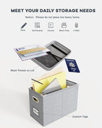 Oterri Hanging Filing File Box with Mesh Pocket, File Organizer Box with Lid, Collapsible Document Organizer Box for Letter S