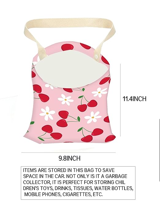 Car Trash Can, Durable Hanging Car Trash Garbage Bag, Cute Automotive Garbage Cans Organizer, Cute Pink Cherry