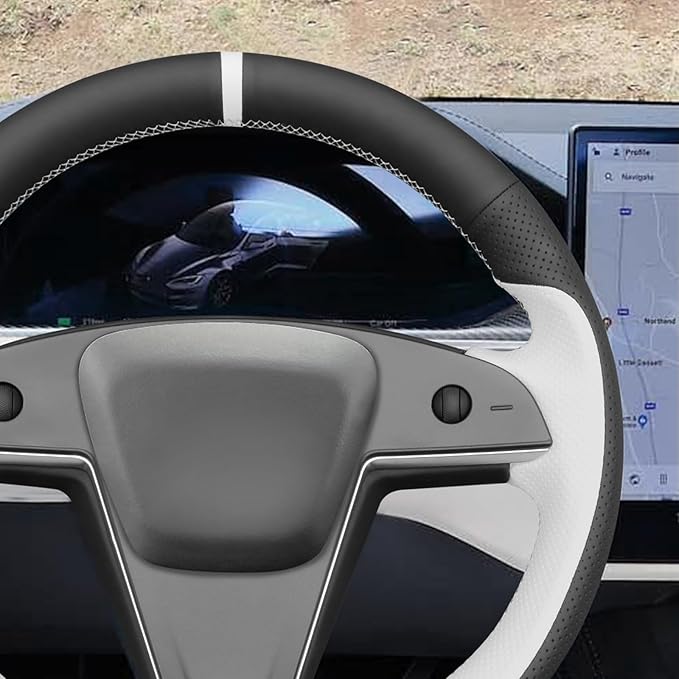 MEWANT Hand Stitched Tesla Model S(O-Shaped) Steering Wheel Cover Wrap for Tesla Model S 2021-2023 / Model X 2021-2023 Steering Wheel Accessories