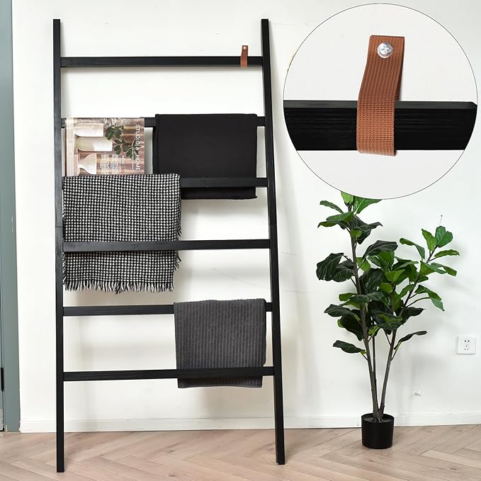 FUIN Extra Wide 6.4ft Wooden Blanket Ladder Living Room Decorative Wal Leaning Farmhouse Quilt Display Holder Rustic Wood Tow