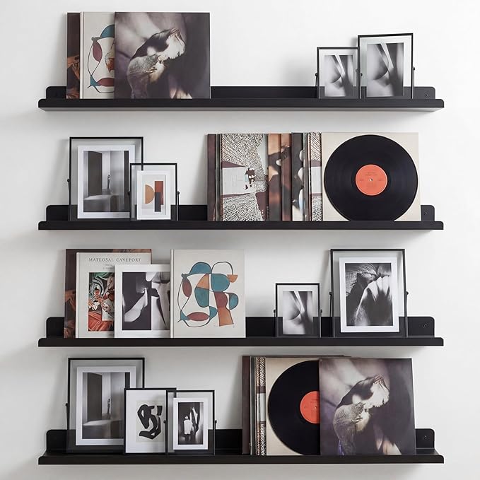 Pinkunn 4 Pack 36 Inch Metal Floating Picture Ledge Shelves, Wall Mounted Picture Shelf with Lip Heavy Duty Industrial Iron D
