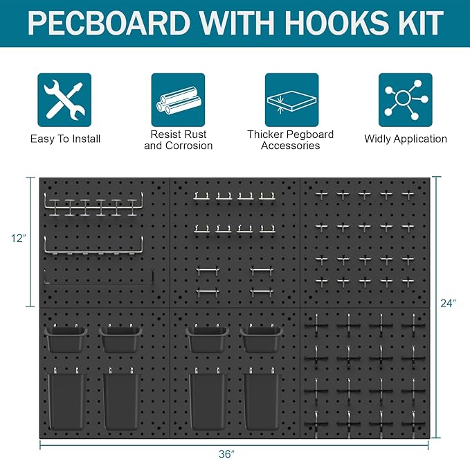 Peg Board Kit, Includes Pegboard and Accessories,with Hooks and Bins,Peg Board Wall Organizer for Office,Ornaments Display,Cr