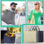 Zhehao 60 Pcs Reusable Grocery Shopping Bags Large Foldable Gift Tote Non Woven Fabric Bags with Handle and Plastic Button for Birthdays, Bridesmaids, Party Favors, 15 x 9.5 x 13 Inch (Neutral Colors)