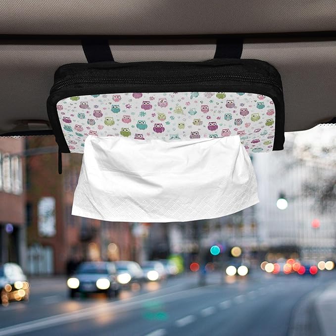 Car Tissue Holder Car Visor Organizer Tissue Box Holder for Car Sun Visor Organizer with Car Vehicle Accessories Essentials Interior for Women Men Kawaii Owls and Flowers
