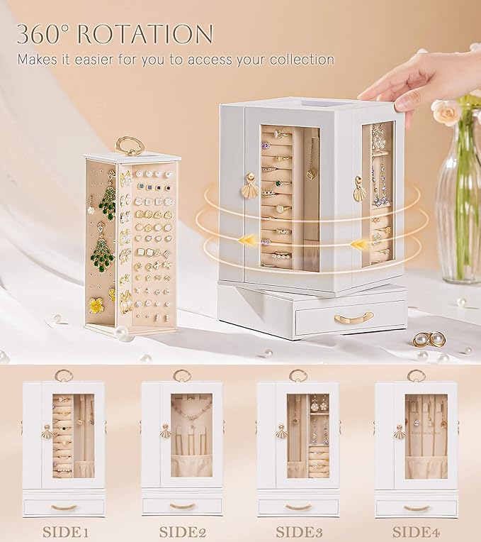 Enthralite Jewelry Box large for Dresser: Women Necklace Ring Storage Organizer with Compartments - Elegant Earring Holder Di