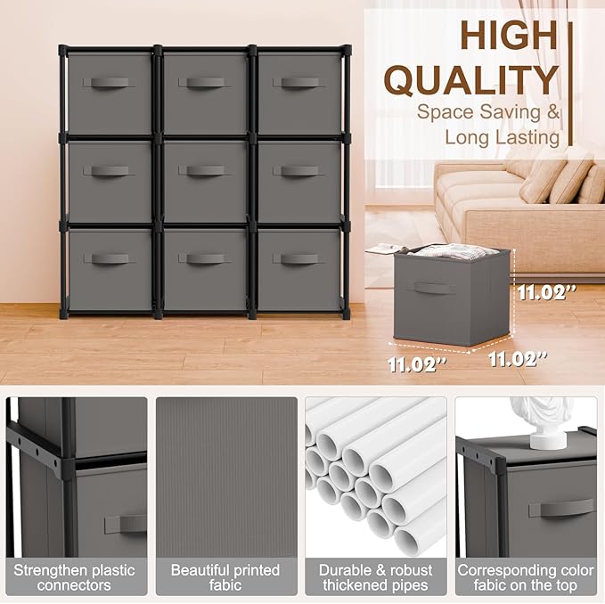 9 Cube Storage Organizer with Shelf Back to School Boxes 11 Inch Toy Storage Bins Closet Organizers Drawers Fabric Dresser fo