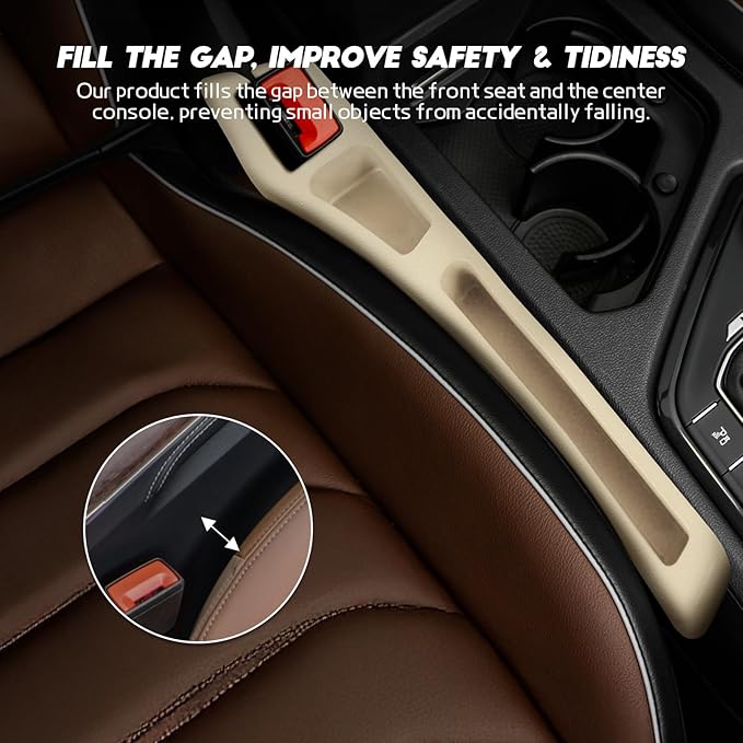 Hovom 2PCS Car Seat Gap Filler Organizer, Multi-purpose Automotive Seat Gap Storage Organizer for Key Phone Card, Auto Seats Crevice Filler Stop Things from Dropping, Car Accessories (Beige)