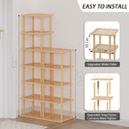 Vertical Tall Shoe Rack Organizer for Entryway -12 Tier Free Standing Slim Narrow Bamboo Wood Corner Stackable Shoe Boots Sto