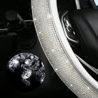 Bling Diamond Steering Wheel Cover, Leather Steering Wheel Covers for Women Girls with Crystal Rhinestones, Breathable, Anti-Slip Universal Fit 14.5-15 Inch Bling Car Accessories(Silver)
