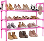 LANTEFUL 3 Tier Shoe Rack for Closet, Shoe Organizer with 5 Hooks, Long Shoe Shelf Storage for Shoe and Boot Stackable Free S