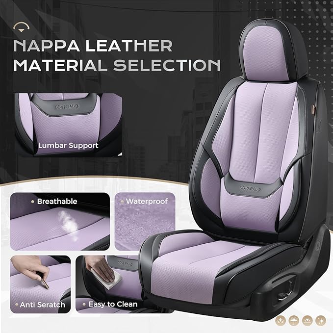 Coverado Seat Covers, Car Seat Covers Full Set, Leather Seat Covers for Cars, Car Seat Protector, Black Car Seat Covers Front