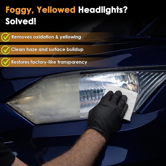 Car Headlight Restoration Kit, 2-Step Headlight Cleaner with Oxidation Removal & Ceramic Coating Wipes, Removes Oxide & Yellowing Restore Clarity, Headlight Polish Restorer Kit (2 Set)