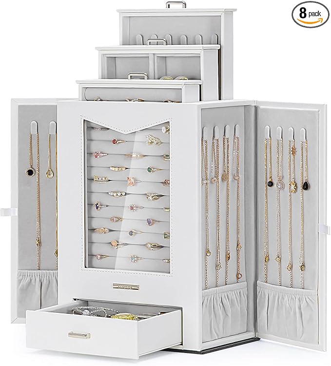 Homde Jewelry Organizer with Transparent Window Necklace Hooks Gift for Women Jewelry Box Display Case for Necklaces Rings Ea