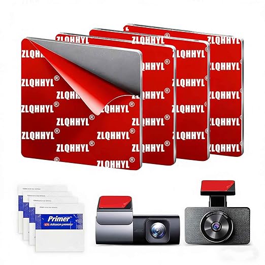 Double-Sided Adhesive Pads for Dash Cam Mount, 4PCS 2.84“ Square Heat Resistant Heavy Duty Sticky Pads for Car Windshield, Dashboard, GPS, EZ Pass and Camera Holders with 2 Adhesion Promoter