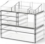 Yieach Acrylic Make up Organizers for Counter,Desk and Vanity,3 Pack Stackable Bathroom Counter Organizer with Drawers,Large 