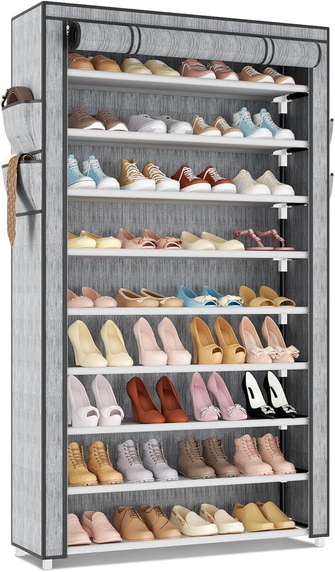LANTEFUL Shoe Rack with Covers 10 Tier Tall Shoe Rack Organizer Large Capacity Shoe Shelf Storage 40 Pairs Space Saving Free 