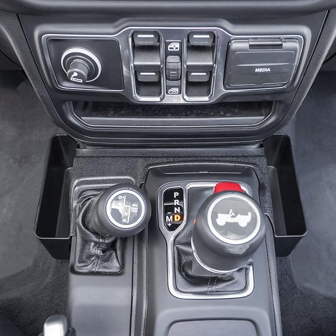 JKCOVER Center Console Gear Shift Organizer Tray Compatible with Jeep Wrangler JL/JLU 2018-2023 2024 2025 and Jeep Gladiator JT Truck 2020-2022 2023 2024 2025 Storage Box Accessories (Not for JK/JKU)