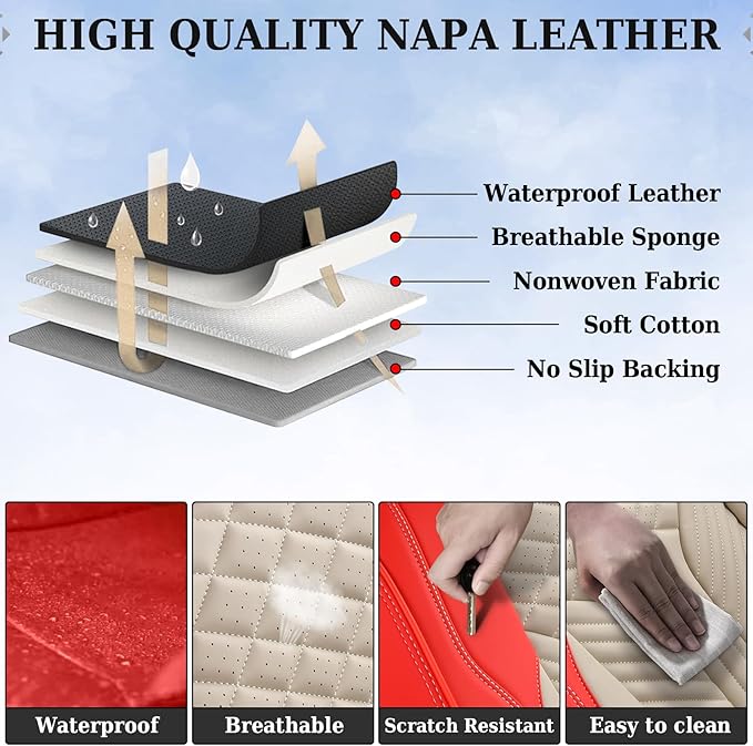 Coverado Leather Car Seat Covers Full Set, 5 Seats Seat Covers for Cars, Waterproof Car Seat Cushions, Front and Rear Seat Pr