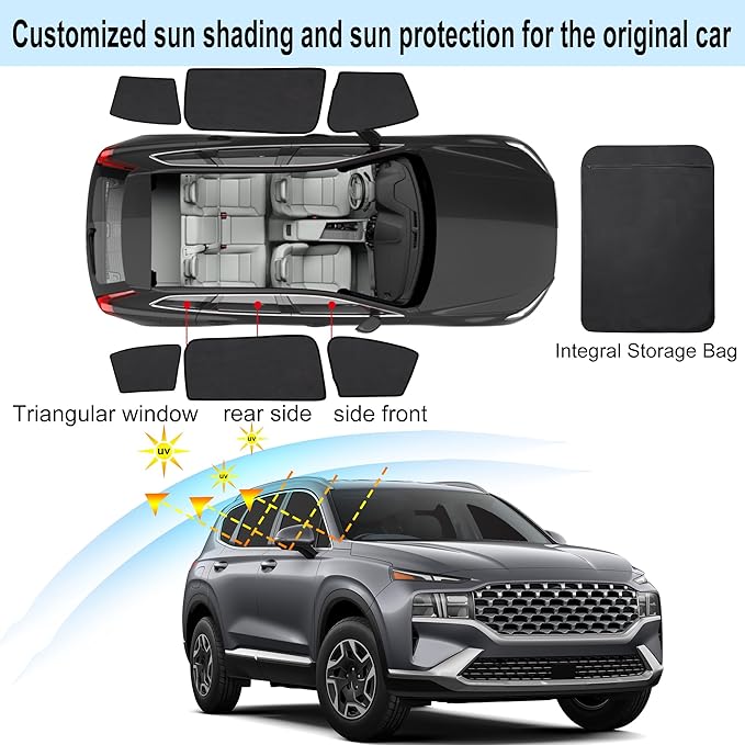 Front Side Half Window Shade Foldable Custom Fit for Hyundai Santa Fe 2019-2023 Car Window Shades for Side Window Sun Shade UV Protection Heat Insulation for Camping Sleeping 6PCS