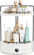2-Tier Corner Bathroom Counter Organizer with Drawer & Embedded Screw Holes - Wooden Countertop Organizers for Skincare, Make