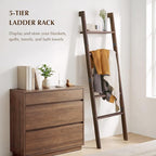 Blanket Ladder with Top Shelf, 5-Tier Wood 64” Decorative Ladder for Living Room Throws, Bedroom Quilt, Bathroom Towel & Toil