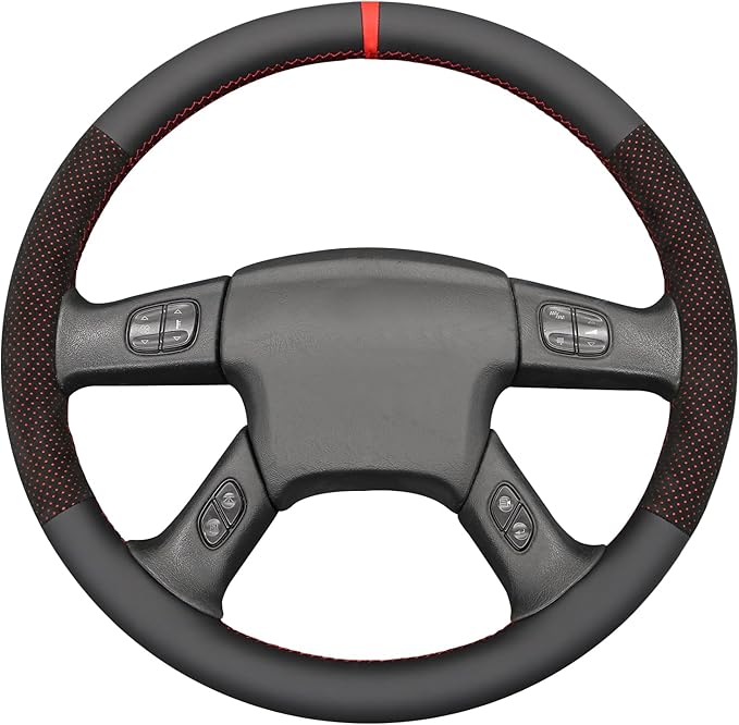 MEWANT Hand Stitched Steering Wheel Cover for Chevy Silverado 1500 2003-2006 Mesh Athsuede Real Leather Steering Wrap