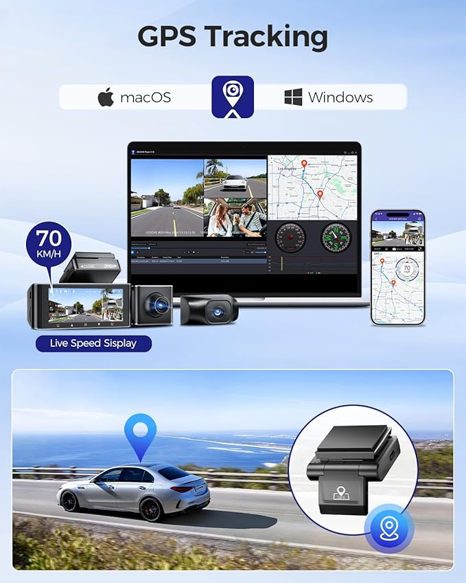 AZDOME M550 Max 4K 3 Channel Dash Cam, Dual STARVIS Sensors, 4K+2.5K+1080P Front and Rear Inside Triple Car Camera, Built-in 