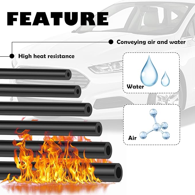 Multipurpose Vacuum Line Kit,6PCS 5Ft Vacuum Hose Automotive+64PCS Vacuum Line Connectors,Max 130PSI Silicone Hose for Variet