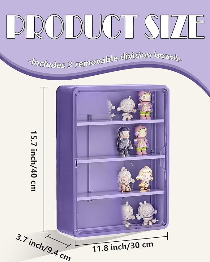 HGYZE Clear Display Case for Figures, 15.75" High, Wall Mounted Shelf with Magnetic Door, Hanging Display Case for Collectibl