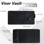 2 PCS Car Visor Organizer, Sunglasses Holder for Car Sun Visor, Leather Sunvisor Organizers with Sunglass Holder & Card Sleeve Pocket, Vehicle Accessories for Most Vehicle, Black