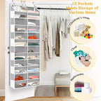Over The Door Organizer 6 Tiers, Extra Large Behind Door Storage of 12 Compartments, 80 lbs Weight Capacity Hanging Storage O