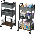 3-tier Baby Diaper Caddy Organizer and Storage Cart with 4+3 Dividers, Metal Utility Cart with Lockable Wheels for Nursery, B